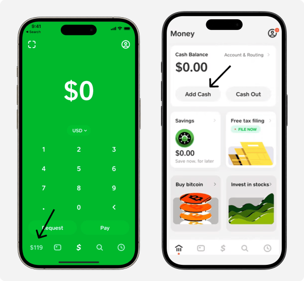 Add money to the Cash App from your bank Account.