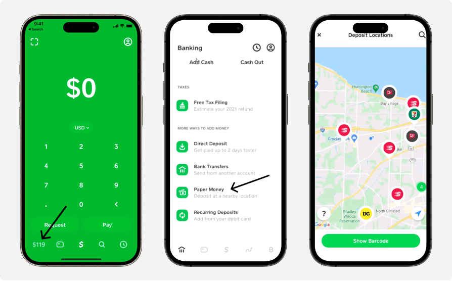 Find the nearest paper money deposit location